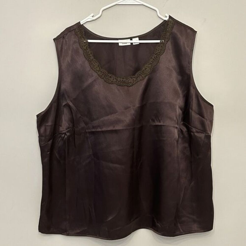 Cato Tank Top Woman Size 22/24W Brown Pullover Sleeveless Lace Trim Satin Y2K